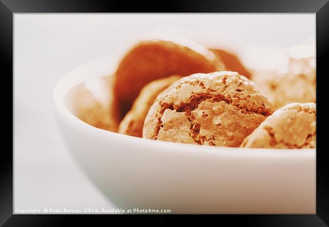 Italian Amaretti Biscuits In White Bowl Framed Print by Radu Bercan