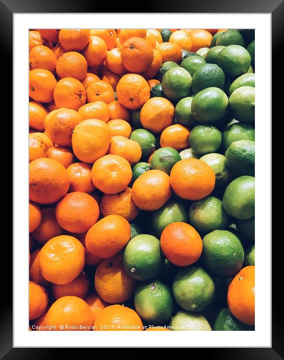 Lime And Tangerines Citrus Fruits In Fruit Market Framed Mounted Print by Radu Bercan