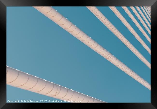 Steel Bridge Cables On Blue Sky Framed Print by Radu Bercan