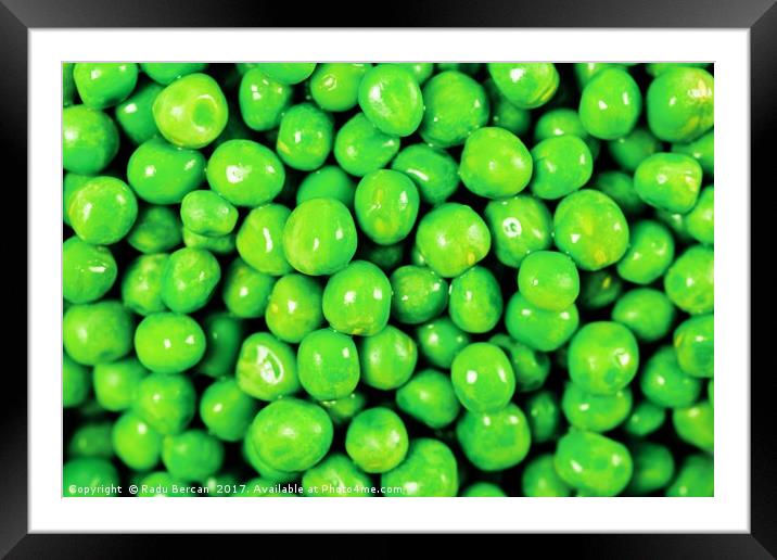 Pile Of Fresh Green Peas Top View Framed Mounted Print by Radu Bercan