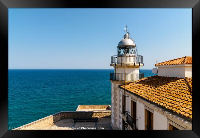 Lighthouse With Mediterranean Sea As Background Framed Print by Radu Bercan