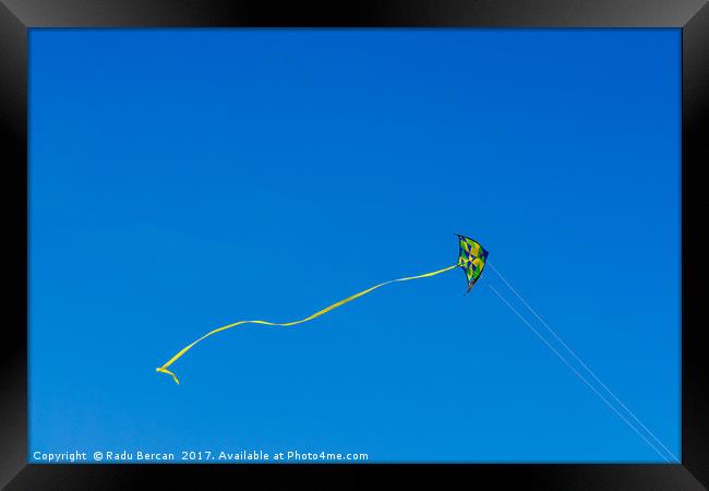 Colorful Kite Flying In Summer Blue Sky Framed Print by Radu Bercan
