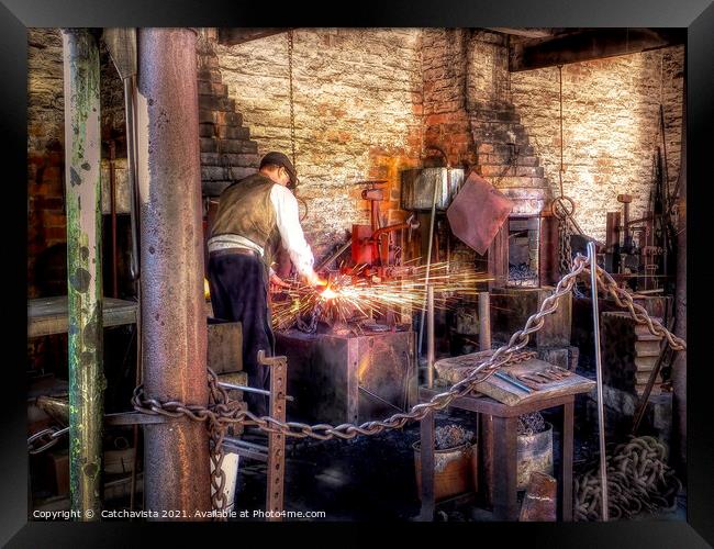 The Forge - Chain making at the Forge Framed Print by Catchavista 