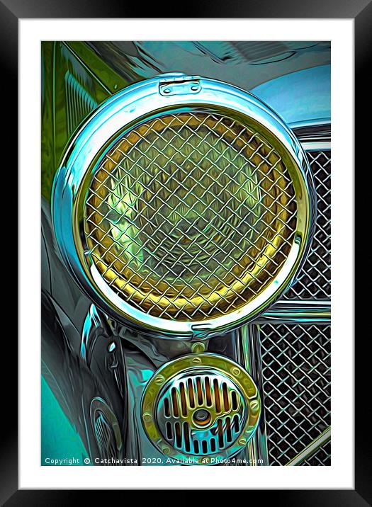 Glistening Heritage: Vintage Car Spotlight Framed Mounted Print by Catchavista 