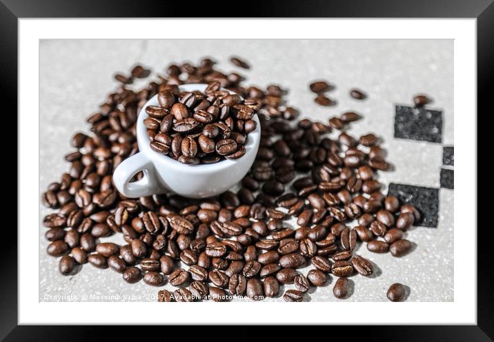 cup of black coffee grains Framed Mounted Print by Massimo Lama