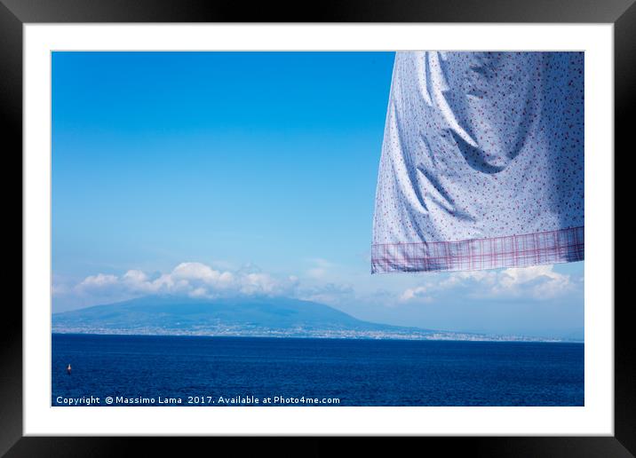 neapolitan coast fron Sorrento with hanging clothes Framed Mounted Print by Massimo Lama