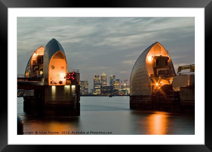 Thames Barrier at sunset Framed Mounted Print by Julian Paynter