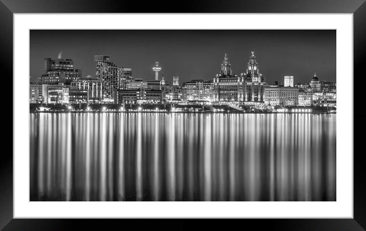 Liverpool's Illuminated Waterfront Reflections Framed Mounted Print by Kevin Elias