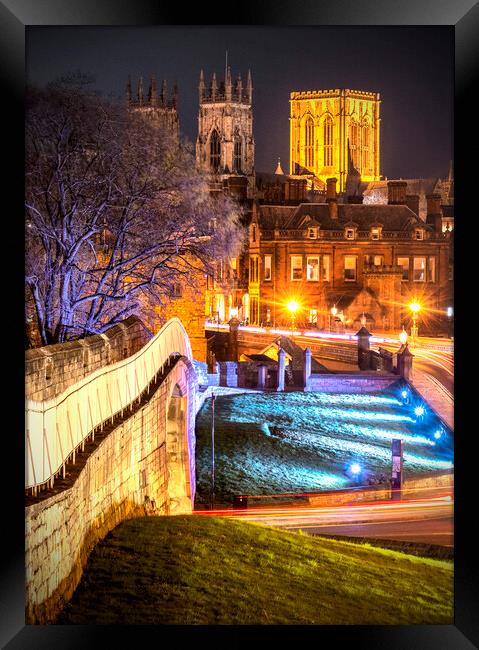 Illuminated Tranquillity: York Minster Nightfall Framed Print by Kevin Elias