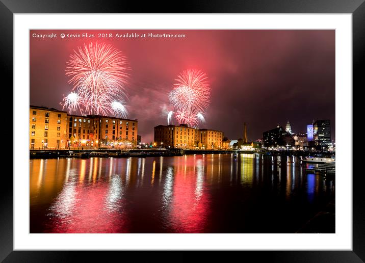 Albert dock fireworks Liverpool Framed Mounted Print by Kevin Elias
