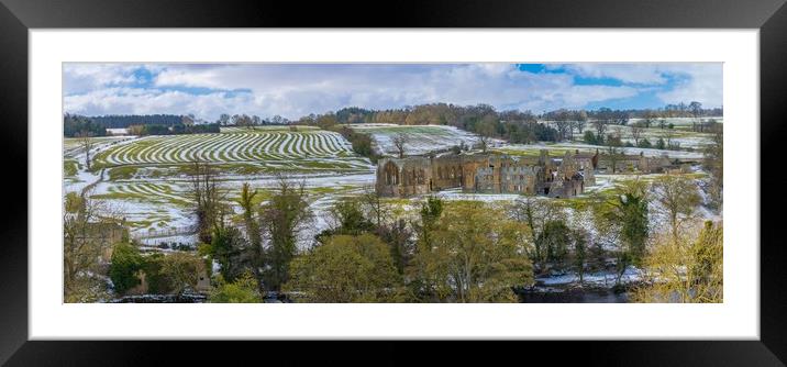Egglestone Abbey in the snow at Barnard Castle Framed Mounted Print by Jim Wood