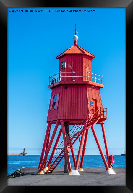 Herd Groyne lighthouse at South Shields Framed Print by Jim Wood