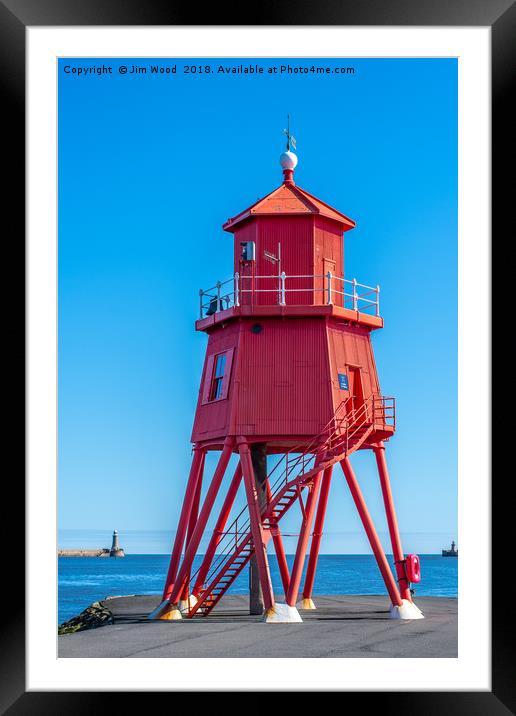 Herd Groyne lighthouse at South Shields Framed Mounted Print by Jim Wood