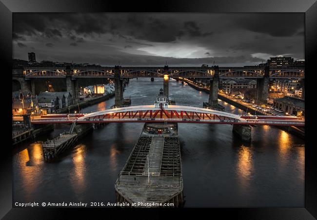 Newcastle Swing Bridge at Dusk Framed Print by AMANDA AINSLEY