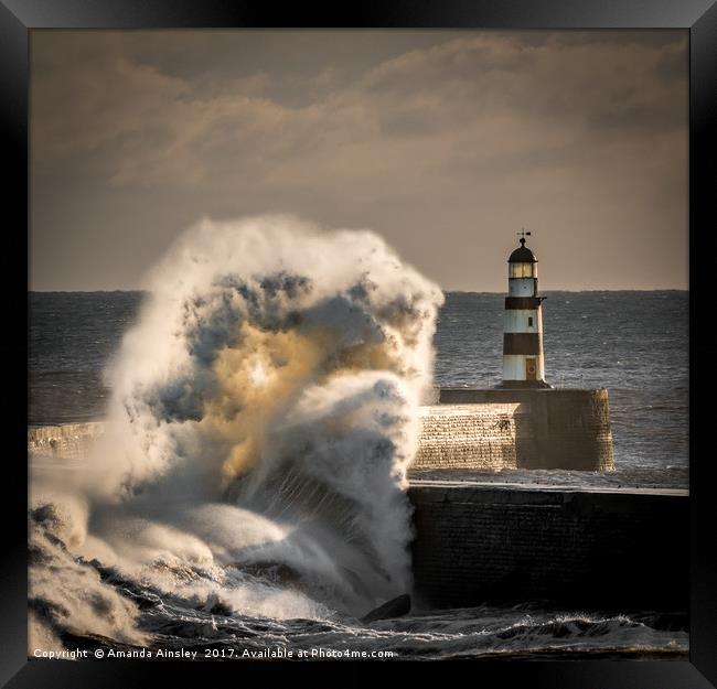 Crashing Waves at Seaham Framed Print by AMANDA AINSLEY