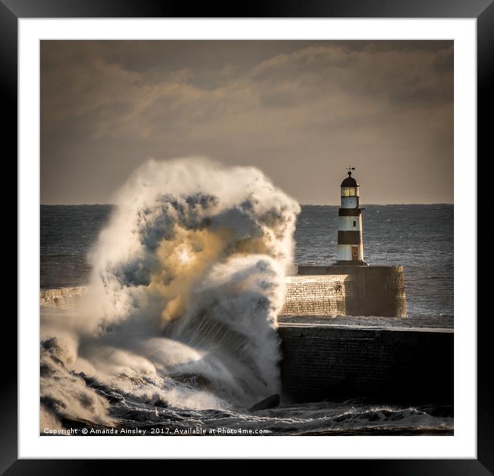 Crashing Waves at Seaham Framed Mounted Print by AMANDA AINSLEY