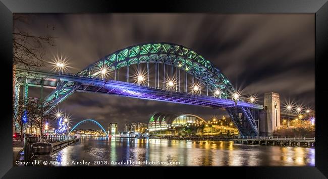 Majestic Tyne Bridge connects Newcastle and Gatesh Framed Print by AMANDA AINSLEY
