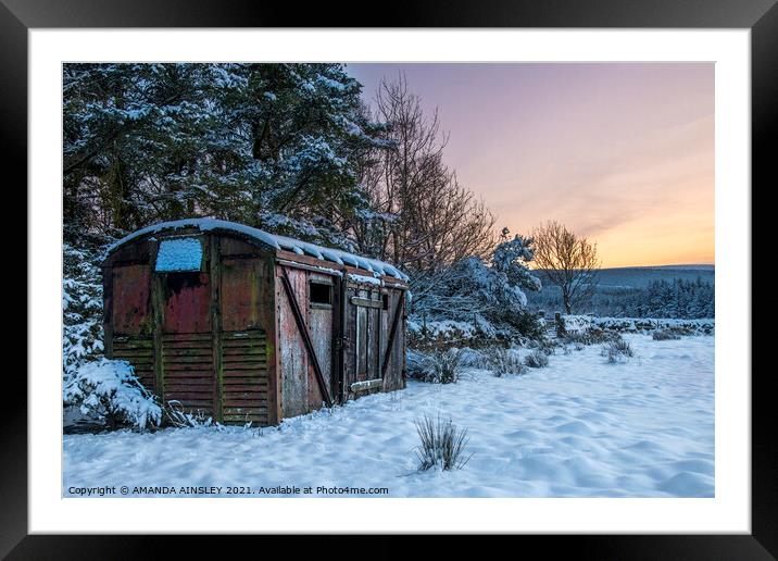 The Old Carriage in Winter Framed Mounted Print by AMANDA AINSLEY