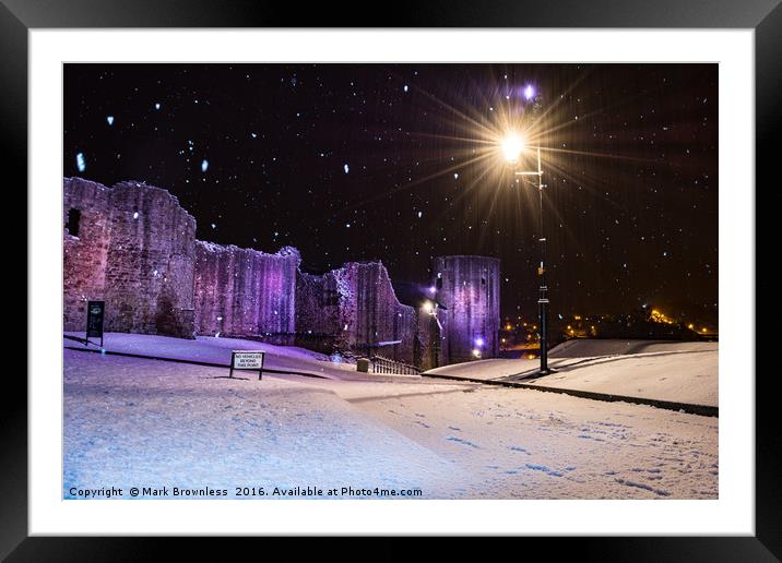 'Barnard Castle, night-time snow' Framed Mounted Print by Mark Brownless