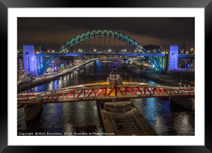 'Tyne Bridges Glow' Framed Mounted Print by Mark Brownless