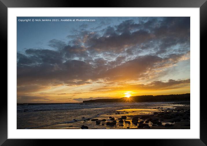 Llantwit Major Beach Setting Sun  Framed Mounted Print by Nick Jenkins