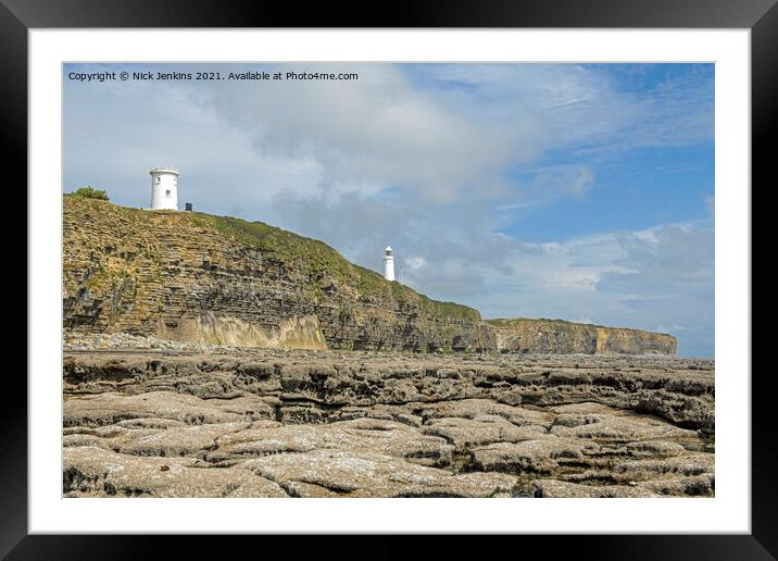 Nash Point Beach Two Lighthouses South Wales  Framed Mounted Print by Nick Jenkins