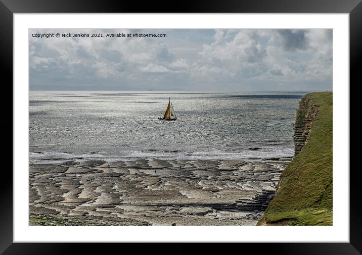 Yacht crossing infront of Nash Point Beach  Framed Mounted Print by Nick Jenkins