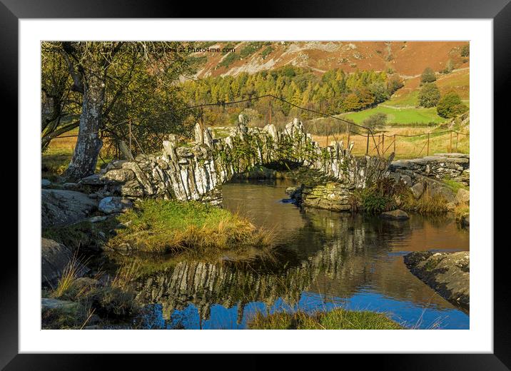 Slaters Bridge reflected in Little Langdale Valley Framed Mounted Print by Nick Jenkins