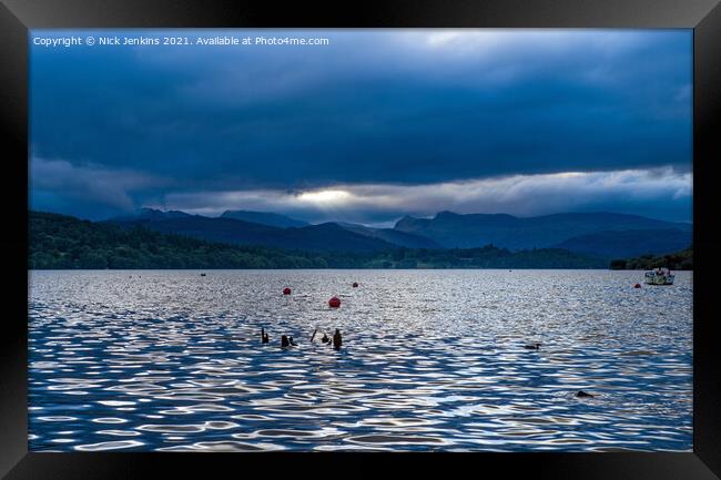 Lake Windermere and the Langdale Pikes Evening  Framed Print by Nick Jenkins