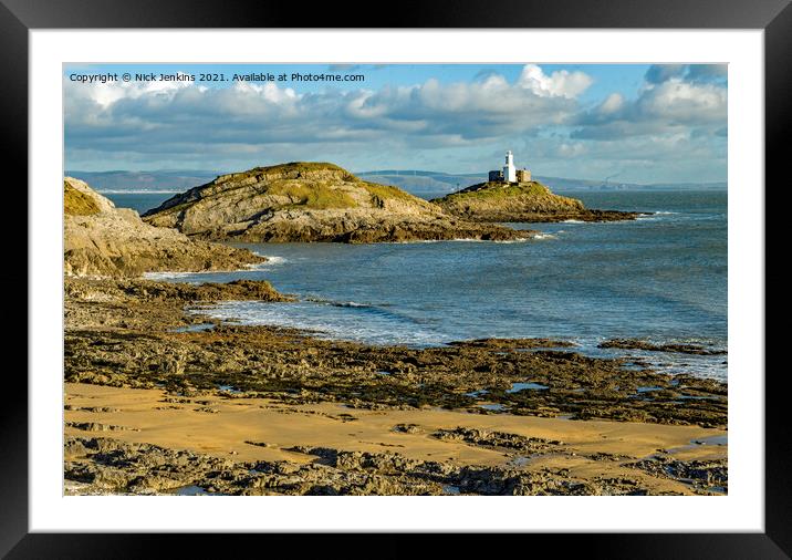 Mumbles lighthouse from Bracelet Bay on Gower  Framed Mounted Print by Nick Jenkins