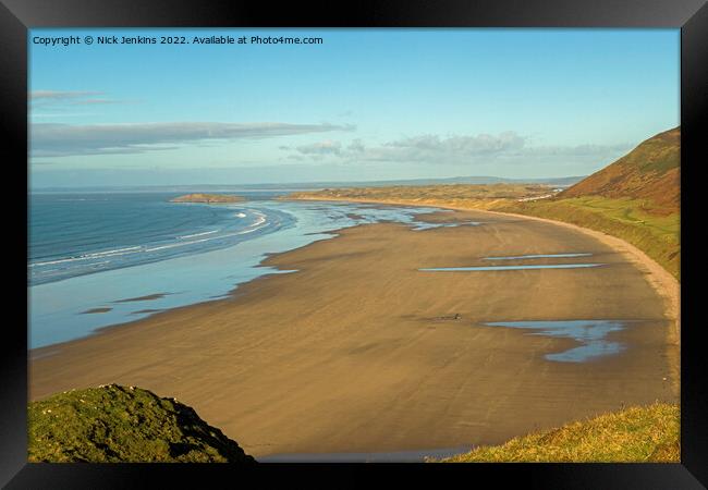 Rhossili Beach Downs and Rock Gower Framed Print by Nick Jenkins