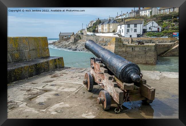 Porthleven Harbour Cannons Cornwall Framed Print by Nick Jenkins