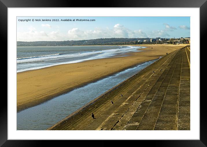 West along Swansea Beach in December  Framed Mounted Print by Nick Jenkins