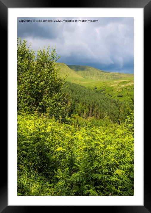 Looking over woodland to Waun Rydd Brecon Beacons Framed Mounted Print by Nick Jenkins