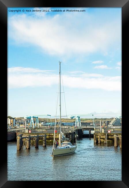 Masted Yacht Leaving Cardiff Bay  Framed Print by Nick Jenkins