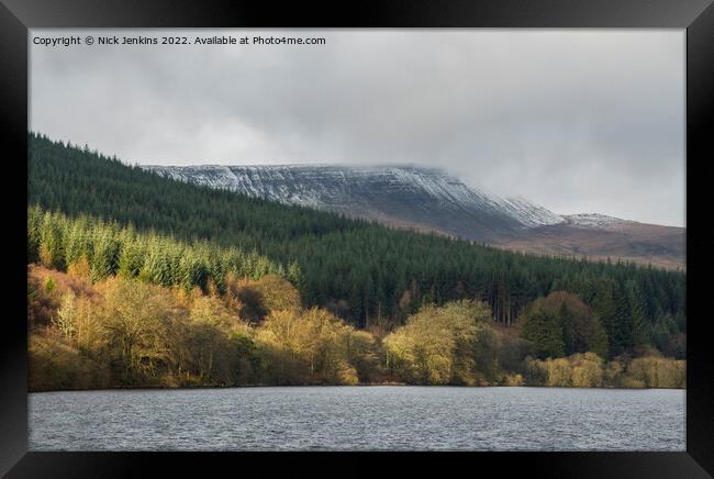 Pentwyn Reservoir and Winter Surroundings Brecon Beacons Framed Print by Nick Jenkins