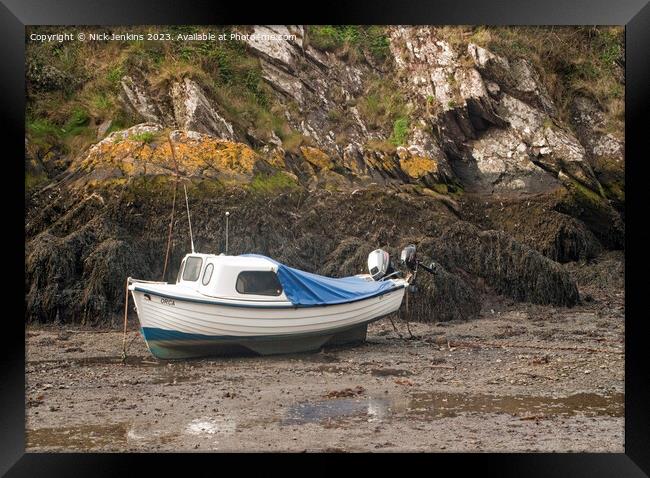 Porthclais Creek and Moored Boat at Low Tide Pembrokeshire Framed Print by Nick Jenkins