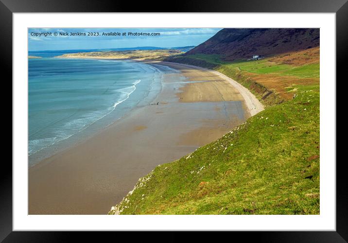 Rhossili Bay stretching into the Distance Gower Framed Mounted Print by Nick Jenkins