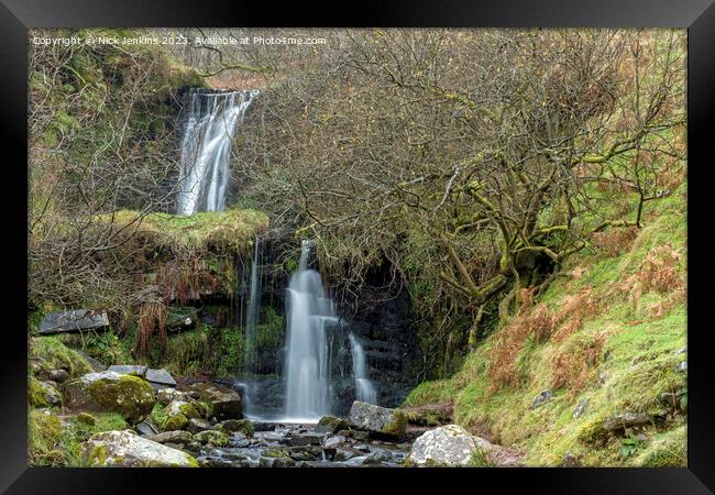 Two close waterfalls Brecon Beacons December  Framed Print by Nick Jenkins