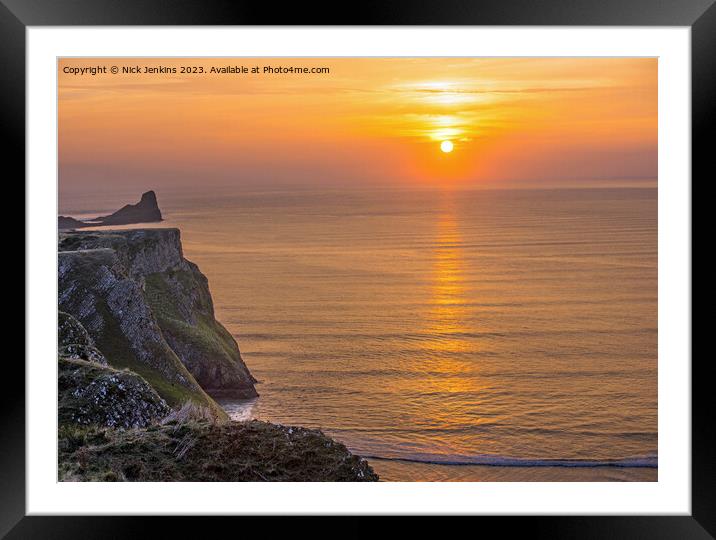 Worms Head and Cliffs Gower Peninsula South Wales Framed Mounted Print by Nick Jenkins