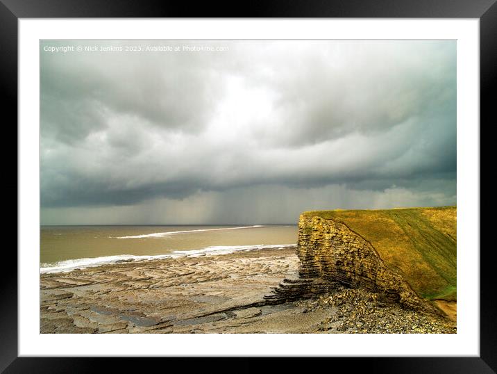 A stormy sky over Nash Point Glamorgan Heritage Coast Framed Mounted Print by Nick Jenkins