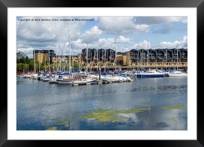 River Ely with Boats and Housing both in Clear View  Framed Mounted Print by Nick Jenkins