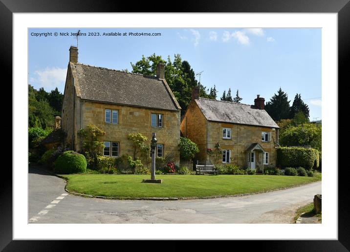 Two Houses Stanton Village Green Cotswolds  Framed Mounted Print by Nick Jenkins