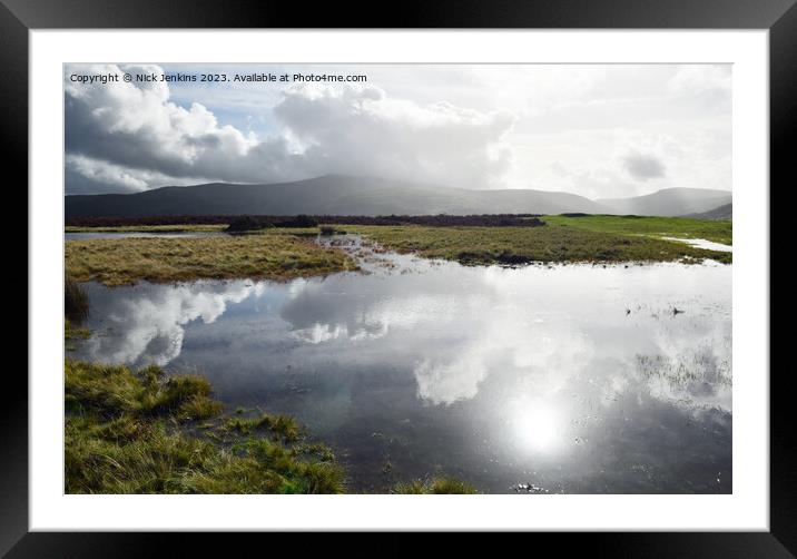 Pond up on Mynydd Illtyd Common in the Brecon Beacons Framed Mounted Print by Nick Jenkins