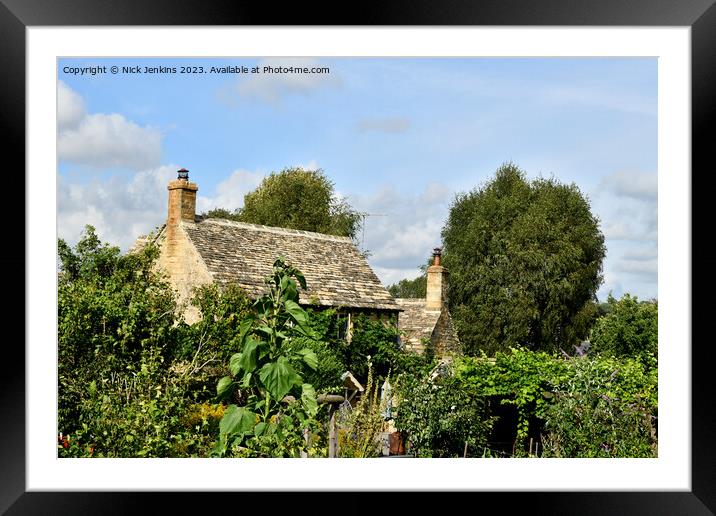 Stone Cottage in the Cotswolds Village of Guiting Power Gloucestershire Framed Mounted Print by Nick Jenkins