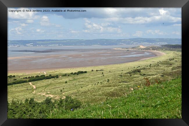 Whiteford Sands and Lighthouse from Cwm Ivy Tor Gower  Framed Print by Nick Jenkins