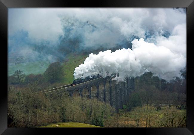 Steam Engines crossing Cynghordy Viaduct Mid Wales Framed Print by Nick Jenkins