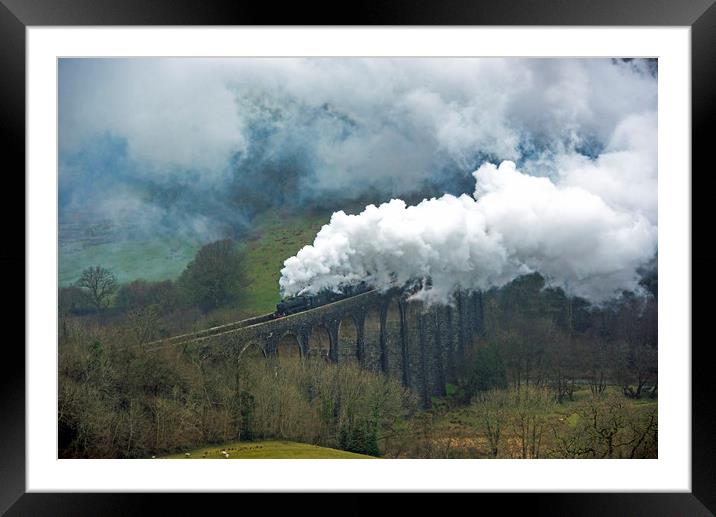 Steam Engines crossing Cynghordy Viaduct Mid Wales Framed Mounted Print by Nick Jenkins