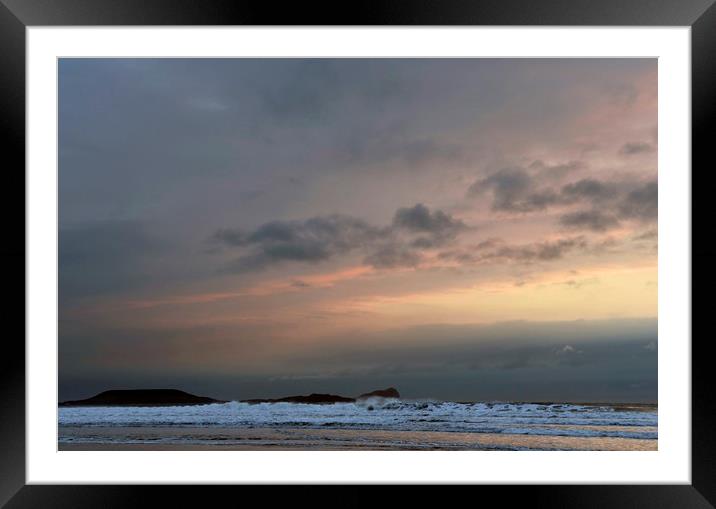 Evening Sky at Rhossili Beach Gower Peninsula Framed Mounted Print by Nick Jenkins