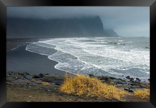 The Black Sand Beach Stokksness Iceland Framed Print by Nick Jenkins